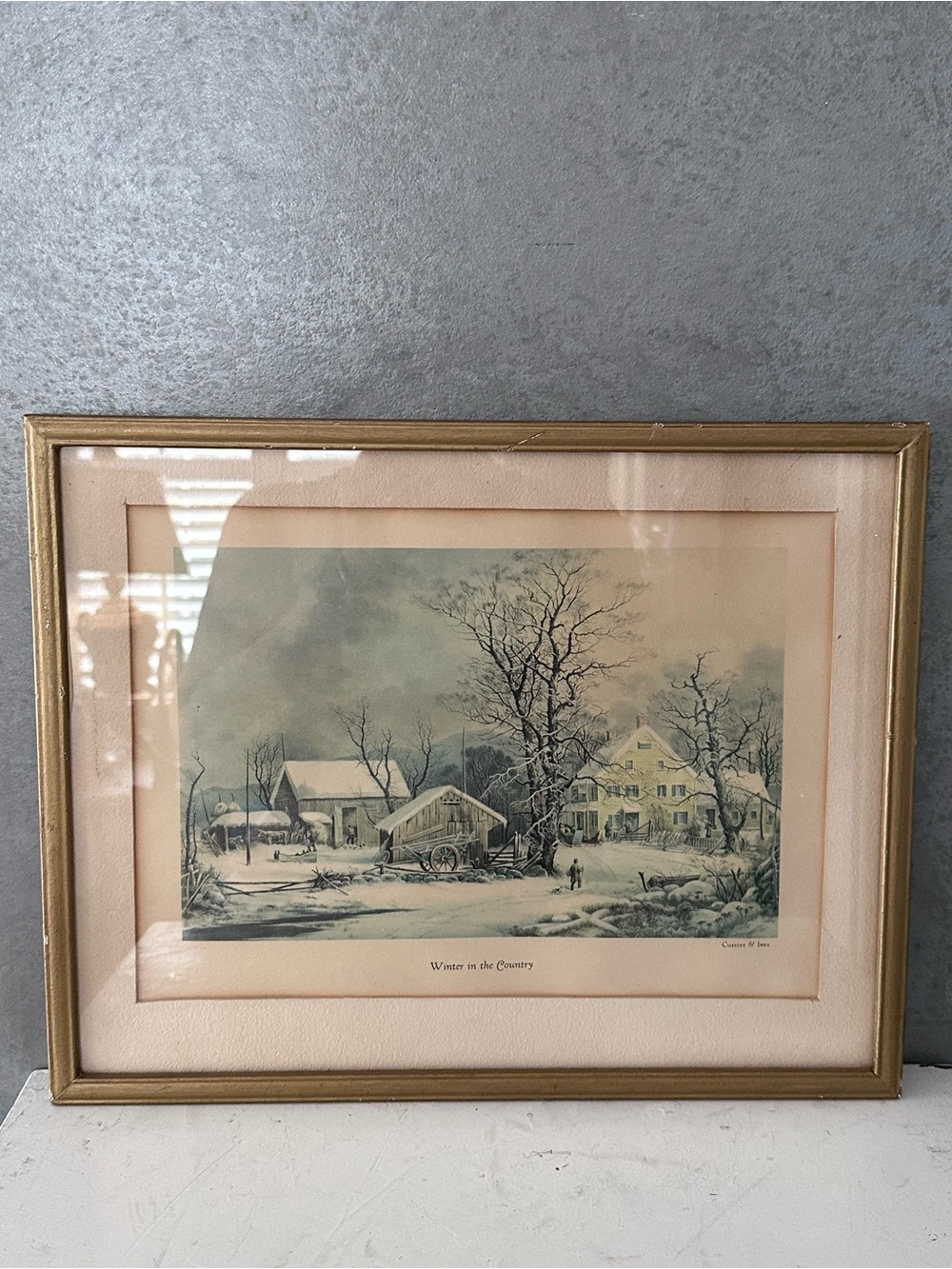 VINTAGE FRAMED CURRIER & IVES WINTER IN THE COUNTRY PRINT 1960'S